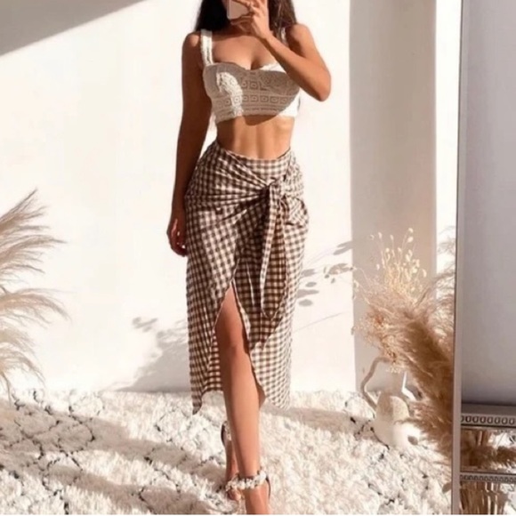 ZARA Gingham wrap skirt NWT - Picture 6 of 12